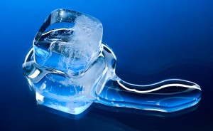 chewing ice cubes